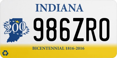 IN license plate 986ZRO