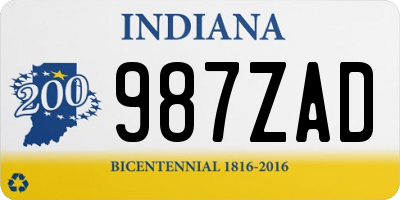 IN license plate 987ZAD