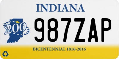 IN license plate 987ZAP