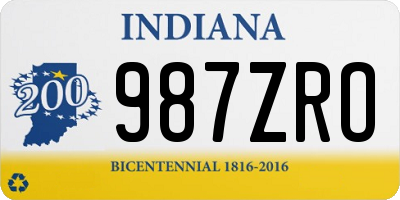 IN license plate 987ZRO