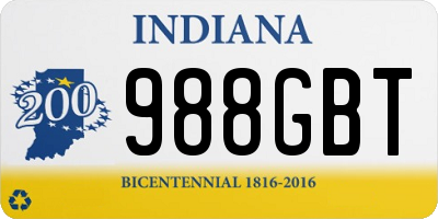 IN license plate 988GBT