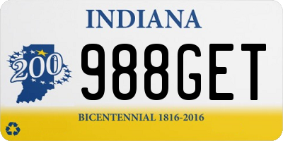 IN license plate 988GET