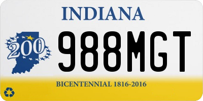 IN license plate 988MGT