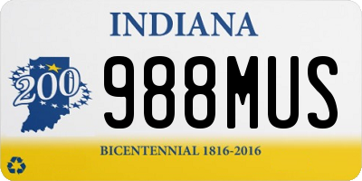 IN license plate 988MUS