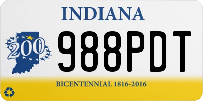 IN license plate 988PDT