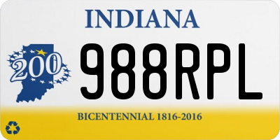 IN license plate 988RPL