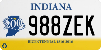 IN license plate 988ZEK