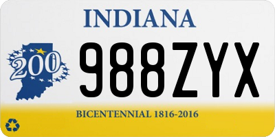 IN license plate 988ZYX