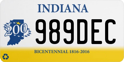 IN license plate 989DEC
