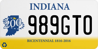 IN license plate 989GTO