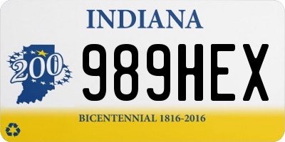 IN license plate 989HEX