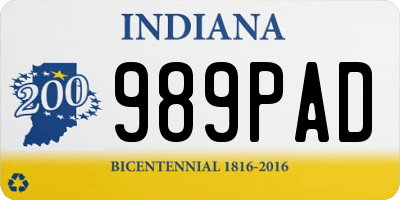 IN license plate 989PAD