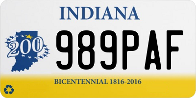 IN license plate 989PAF