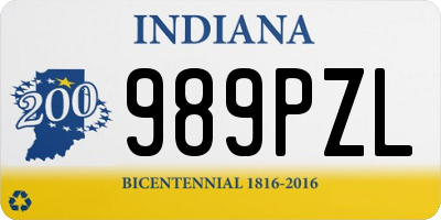 IN license plate 989PZL