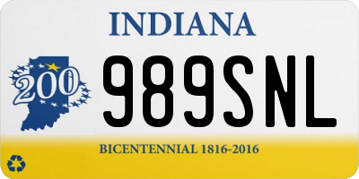 IN license plate 989SNL