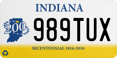 IN license plate 989TUX
