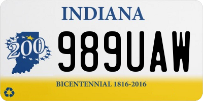 IN license plate 989UAW