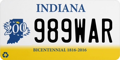 IN license plate 989WAR