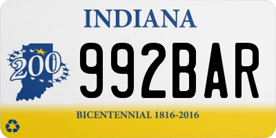 IN license plate 992BAR