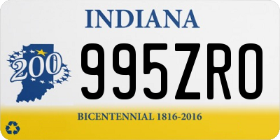 IN license plate 995ZRO