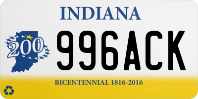 IN license plate 996ACK