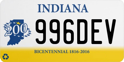 IN license plate 996DEV