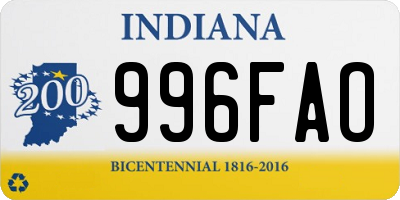 IN license plate 996FAO