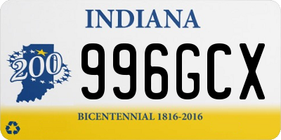 IN license plate 996GCX