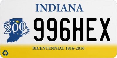 IN license plate 996HEX