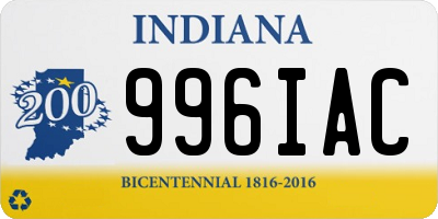 IN license plate 996IAC