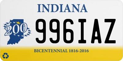 IN license plate 996IAZ