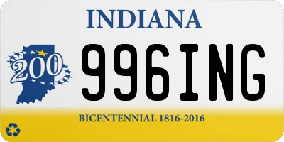 IN license plate 996ING