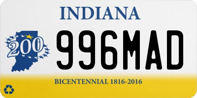 IN license plate 996MAD