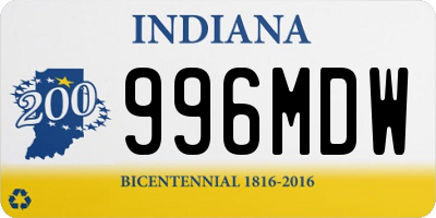 IN license plate 996MDW