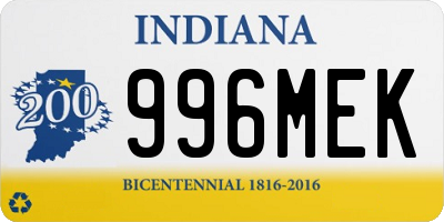 IN license plate 996MEK