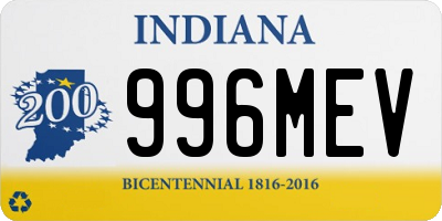 IN license plate 996MEV