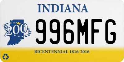 IN license plate 996MFG