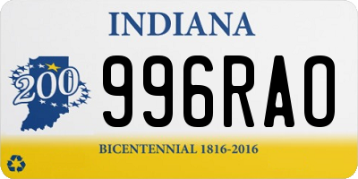 IN license plate 996RAO