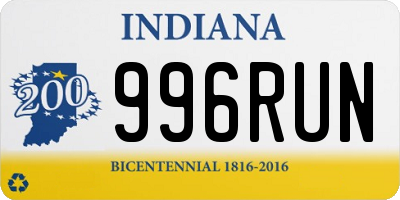 IN license plate 996RUN