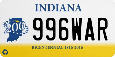 IN license plate 996WAR