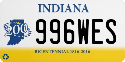 IN license plate 996WES