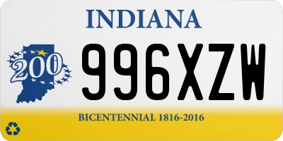 IN license plate 996XZW