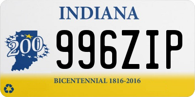 IN license plate 996ZIP