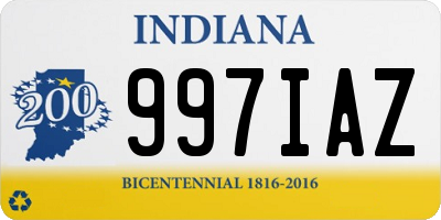 IN license plate 997IAZ