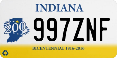 IN license plate 997ZNF