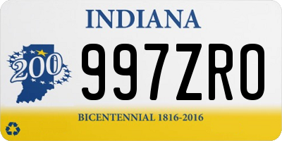 IN license plate 997ZRO