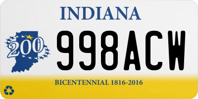 IN license plate 998ACW