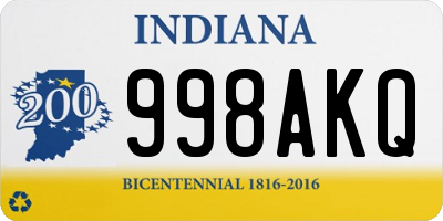 IN license plate 998AKQ