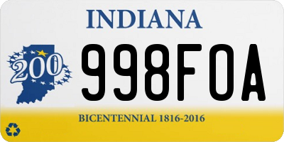 IN license plate 998FOA