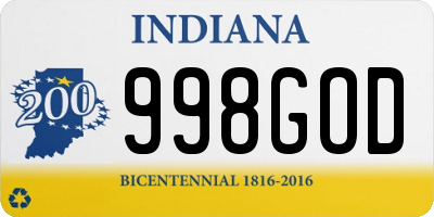 IN license plate 998GOD